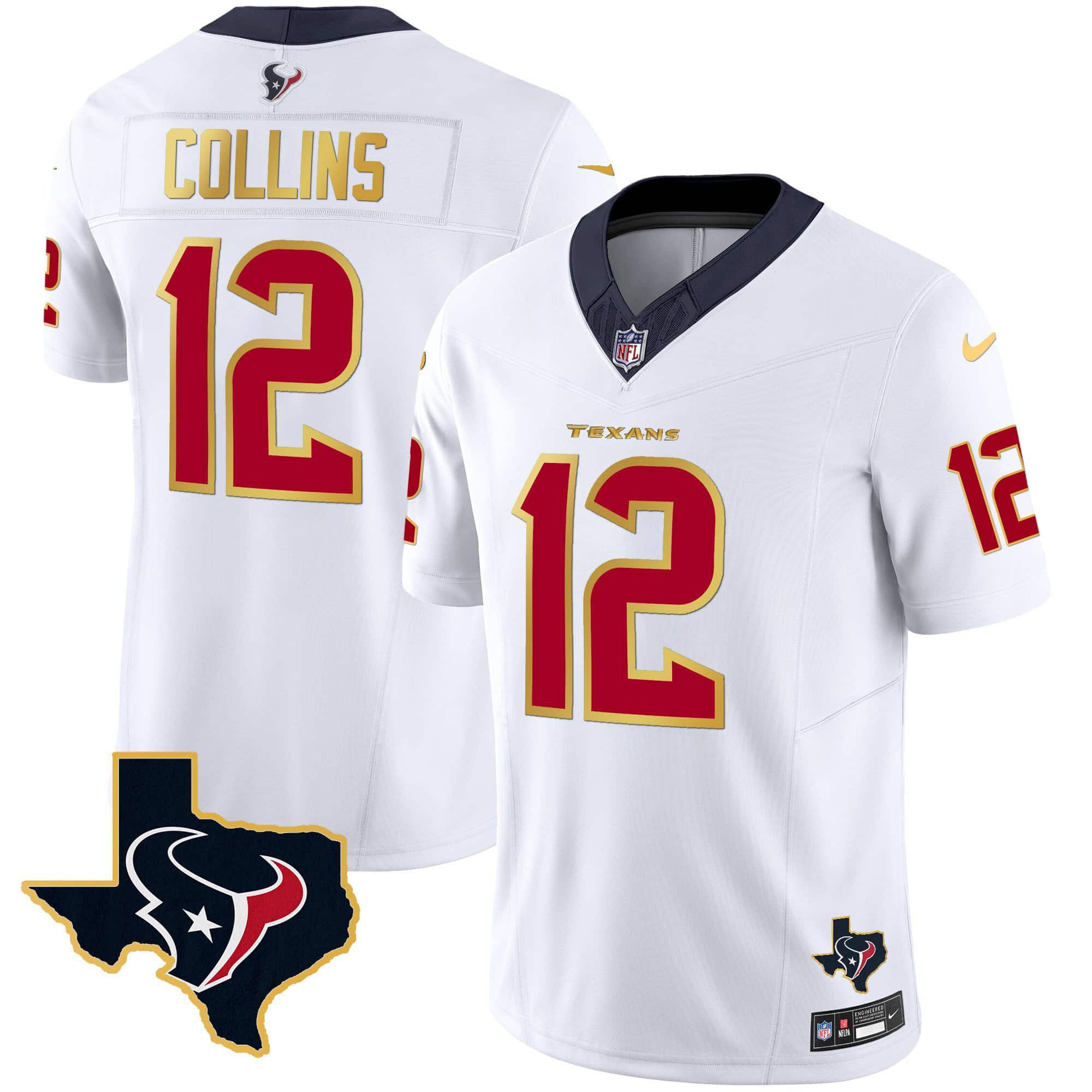 Men Houston Texans #12 Collins White Gold 2024 Nike Trim Vapor NFL Jersey->indianapolis colts->NFL Jersey